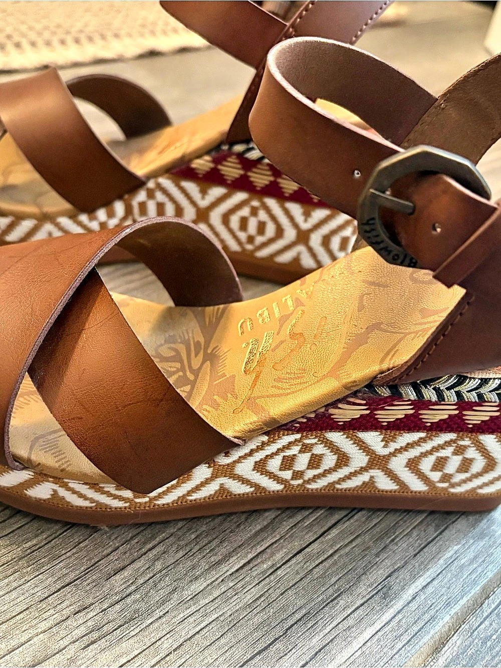 Blowfish Brown & White Wedge Sandals, size 8